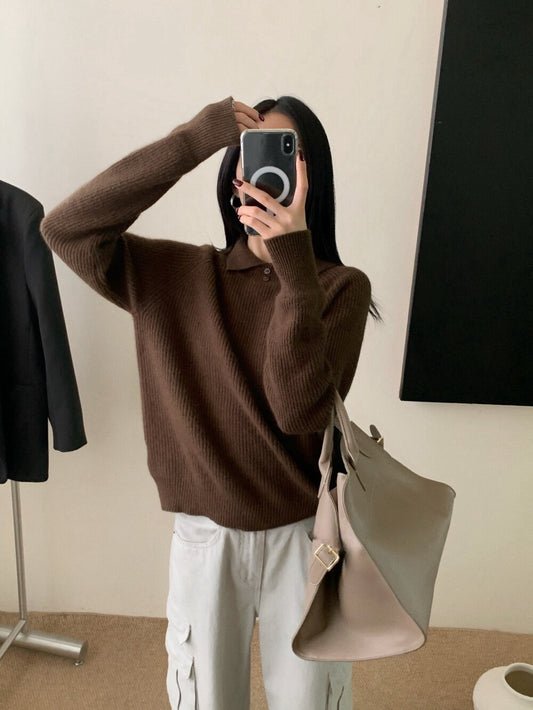 // 50%綿羊毛鈕扣翻領直紋NT