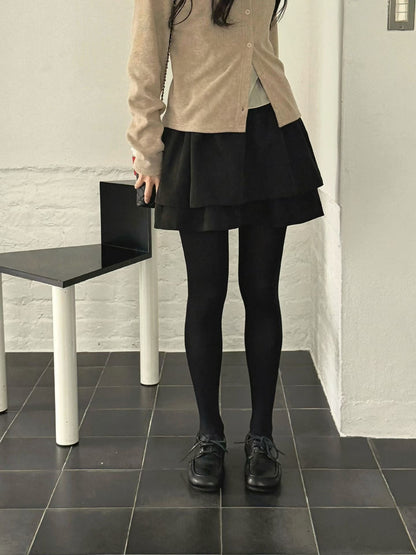 // 質感麂皮絨雙層蛋糕短裙