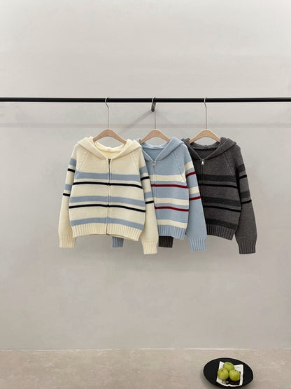 // 復古撞色間條連帽針織CD