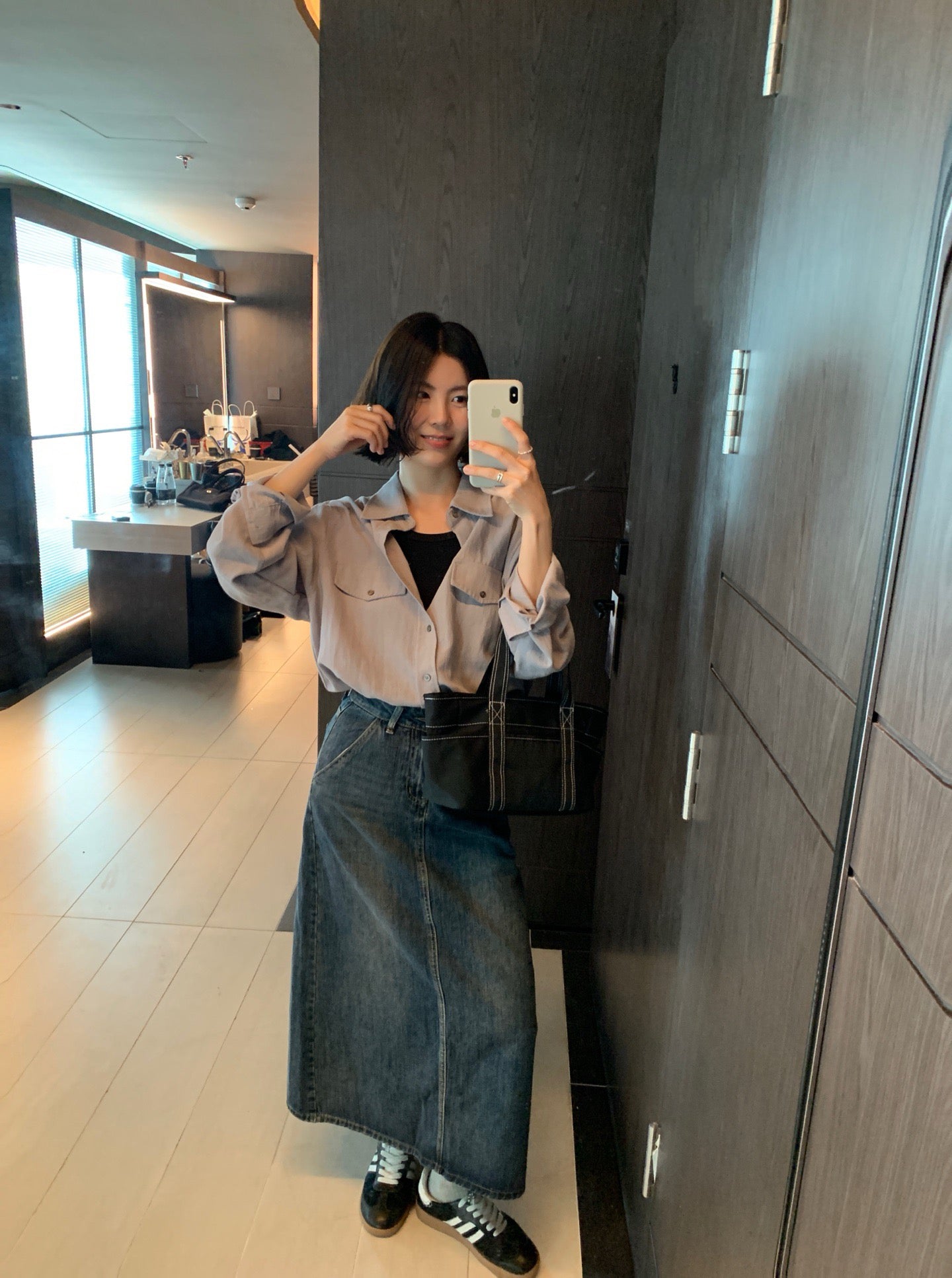 // 後開叉小復古微A字牛仔SK