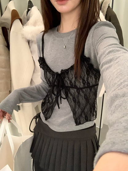 // 小性感假兩件Lace吊帶上衣