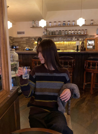 // 10%raccoon復古配色間條毛衣