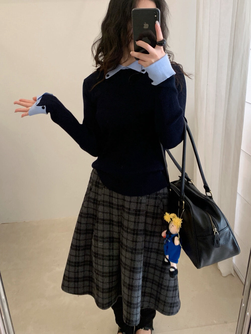 // 6%wool撞色翻領+反袖針織NT