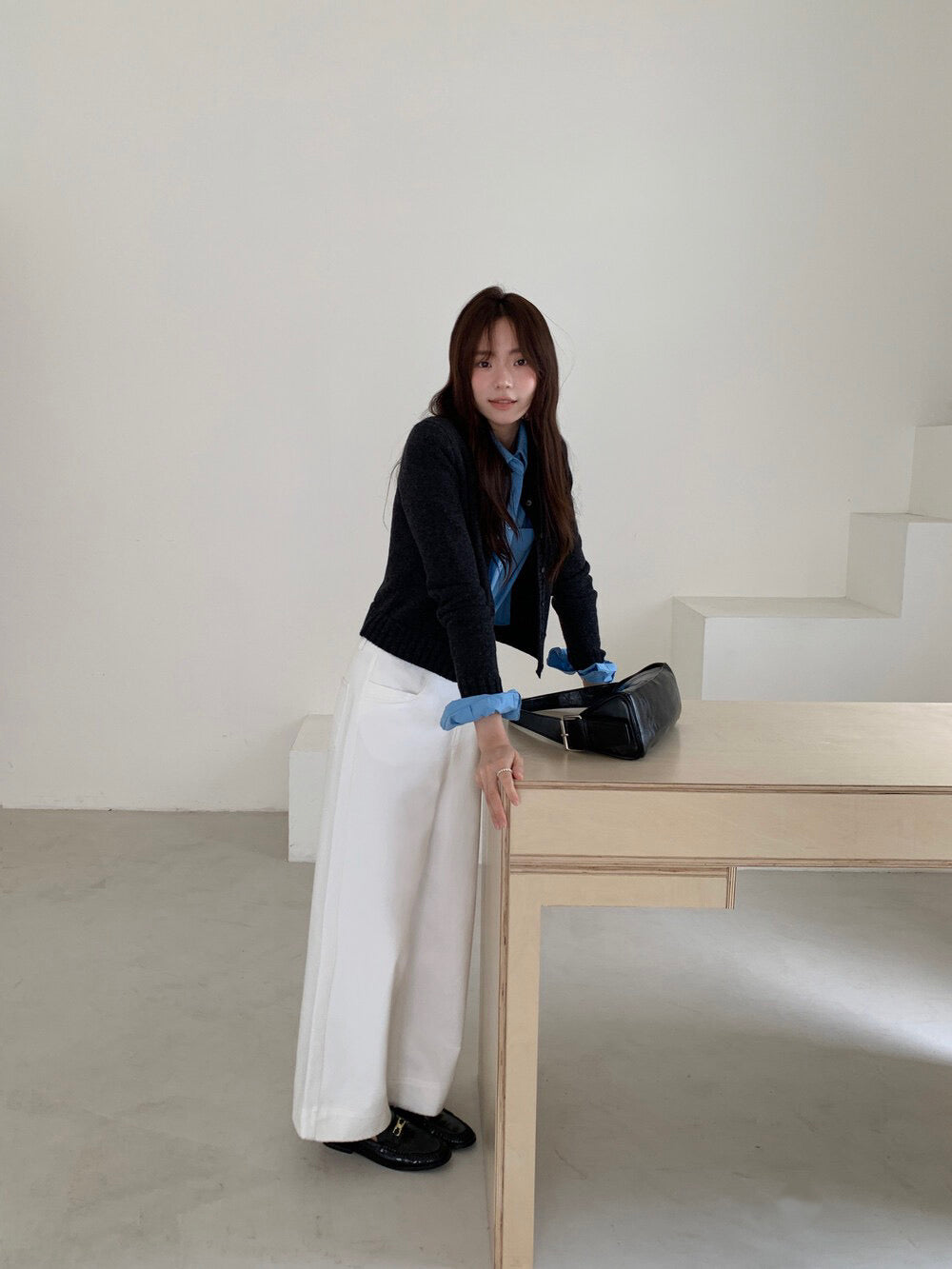 // 褲型超好簡約花邊直腳九分褲