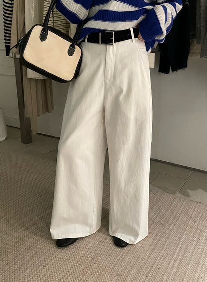 // 質感天絲棉直腳褲(連腰帶)