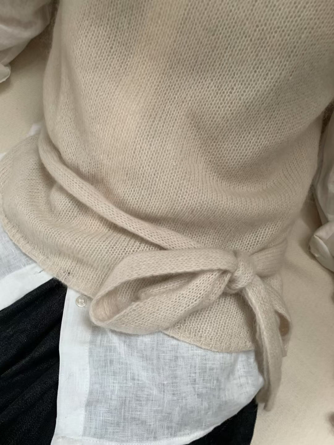 // 絲光羊毛親膚可前後綁帶背心