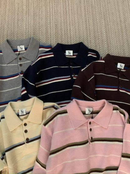 // 鈕扣polo翻領拼間針織NT