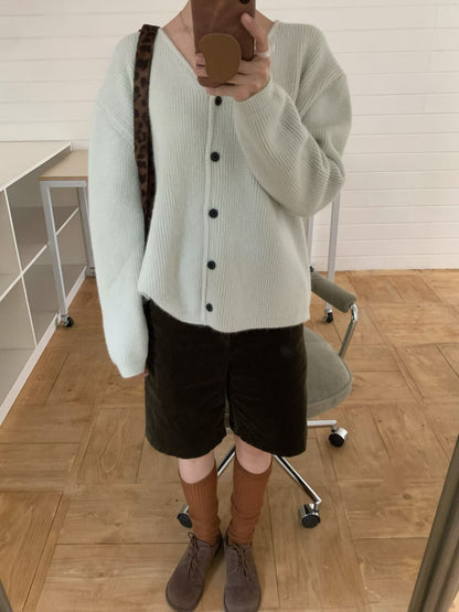 // 12色超美色系V領排扣羊絨紗CD