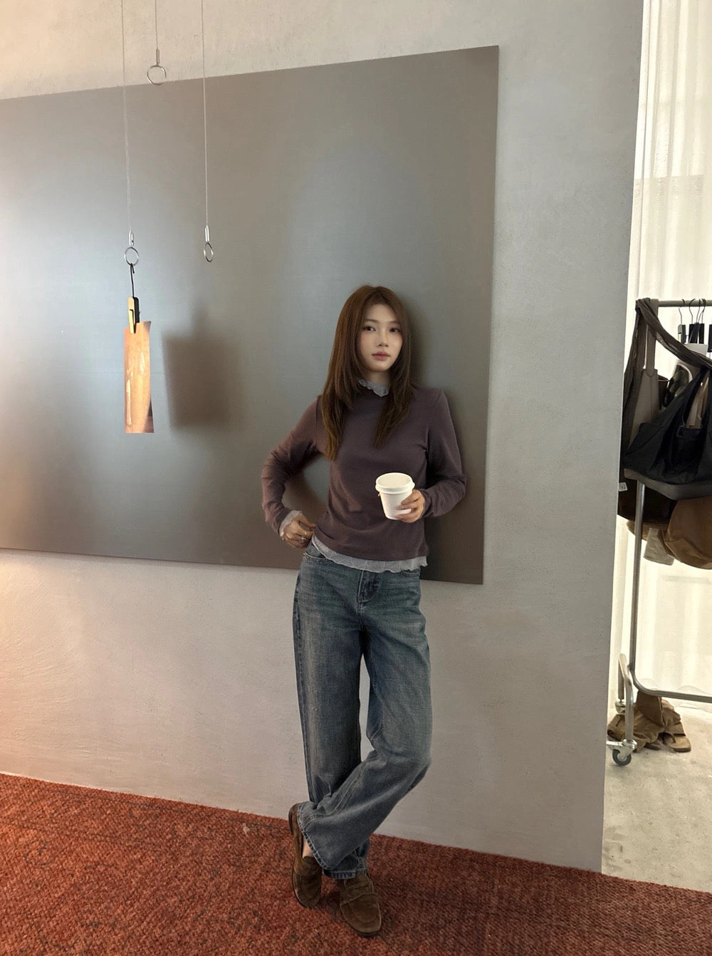 B198 / 半高領拼接lace打底TEE