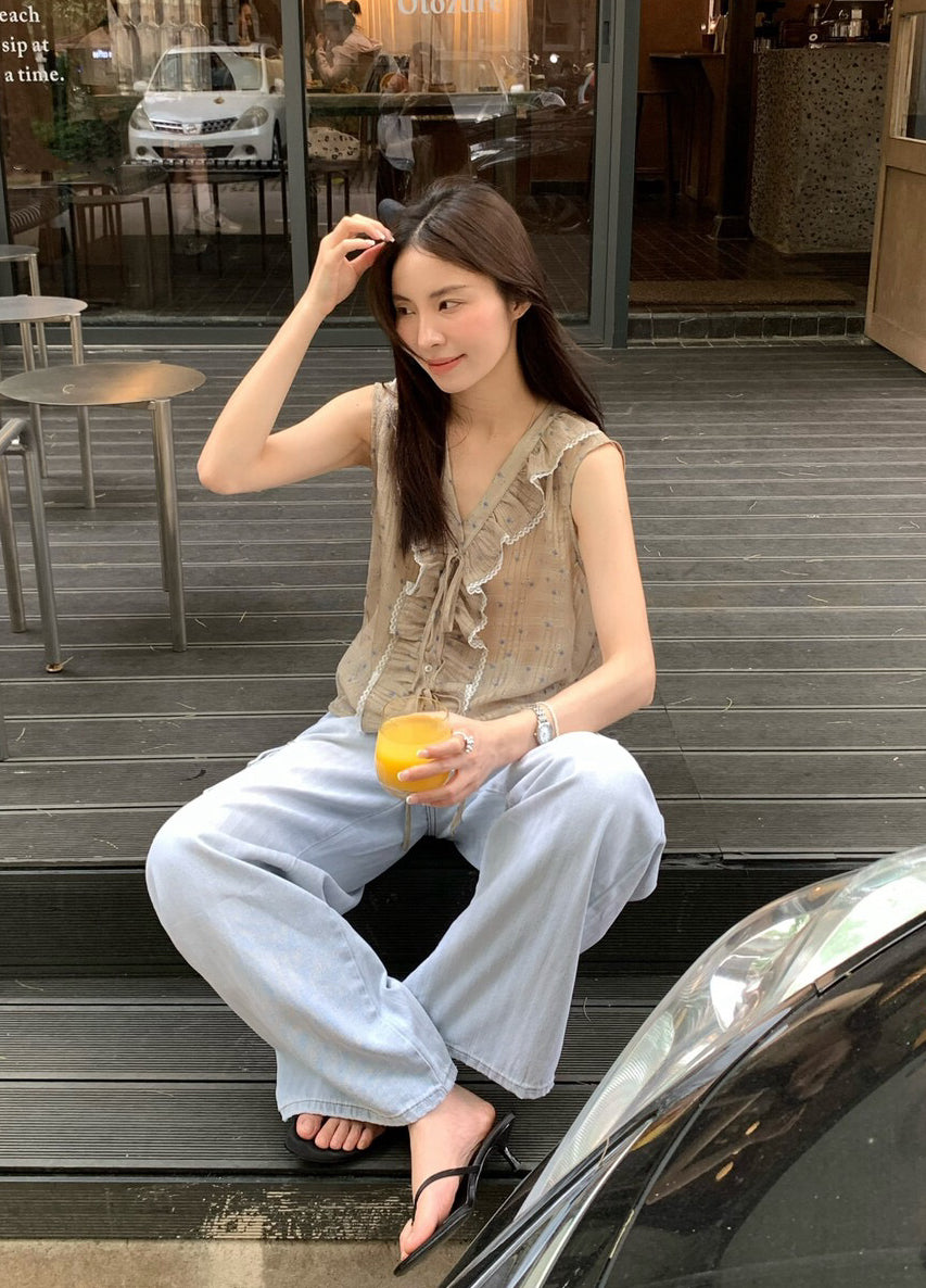 // 法式浪漫荷葉lace邊小碎花BL