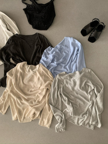 // 慵懶感V領微喇叭袖針織上衣