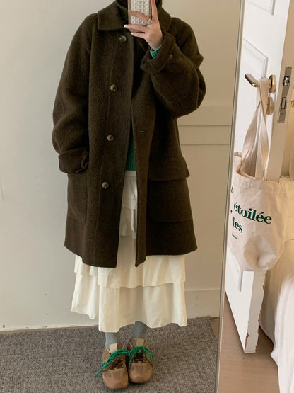 // 10%alpaca+80%wool口袋翻領長長外套