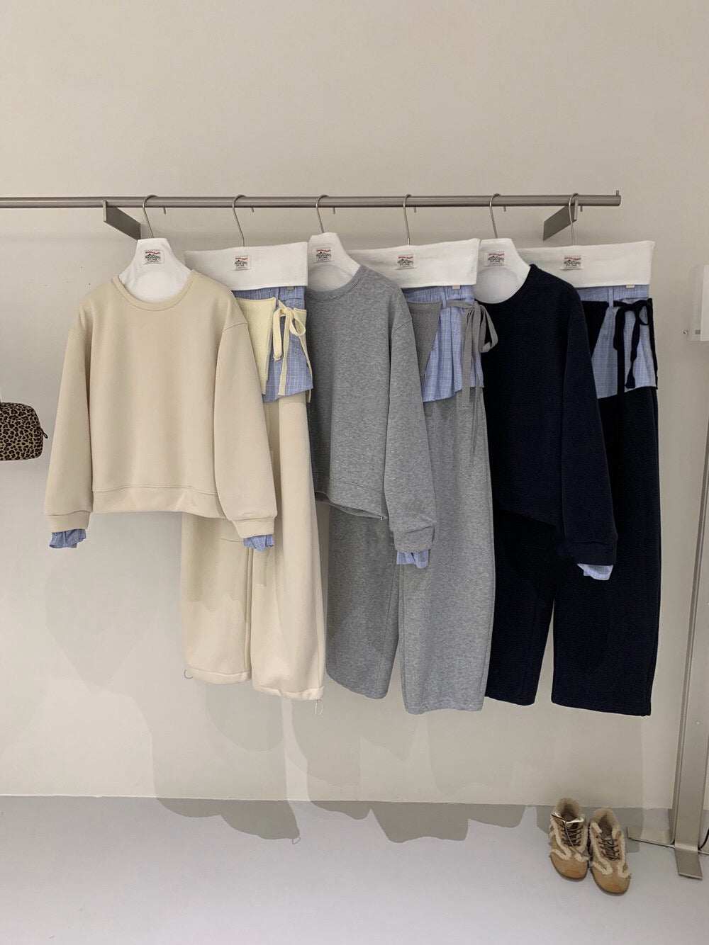 // 超韓拼接袖衛衣+褲頭拼接連針織裙簾褲套裝