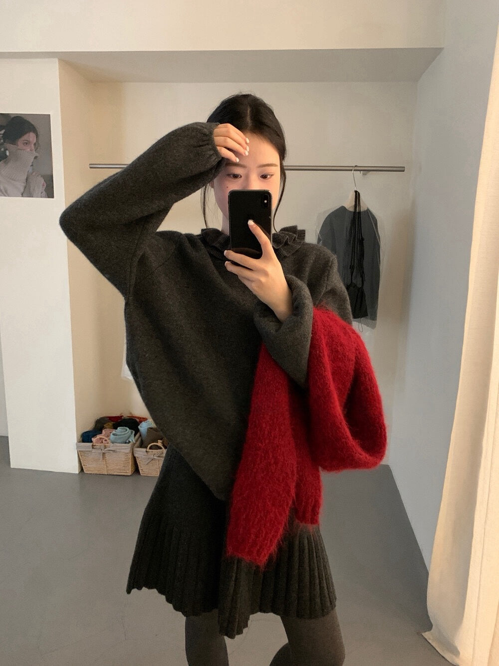 // 20%兔毛雙層荷葉領束袖口毛衣