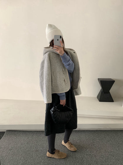 //65%羊毛特別鈕扣羊羔毛連帽外套