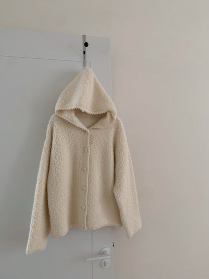 // 超柔軟圈圈絨連帽花邊外套