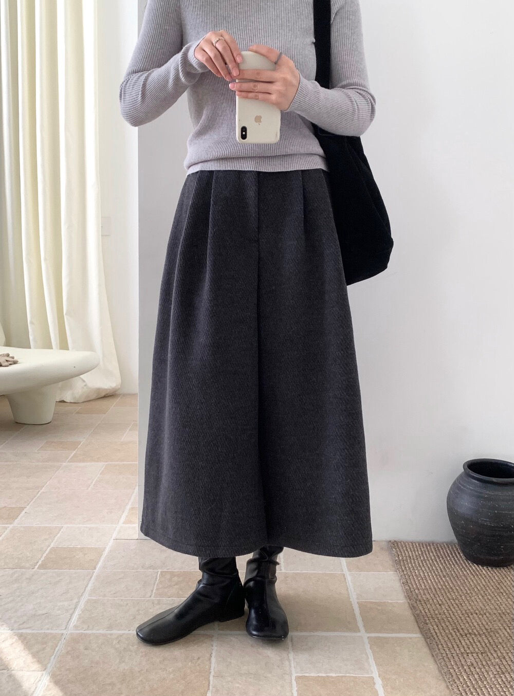 // 50%羊毛超遮肉八分毛呢褲