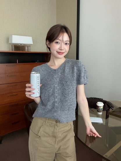 C39 / 肌理感立體點點微泡泡袖短袖針織外套