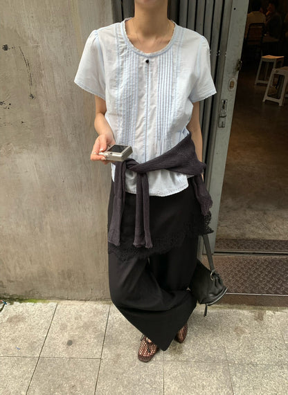 // 溫柔壓褶微修腰lace邊BL