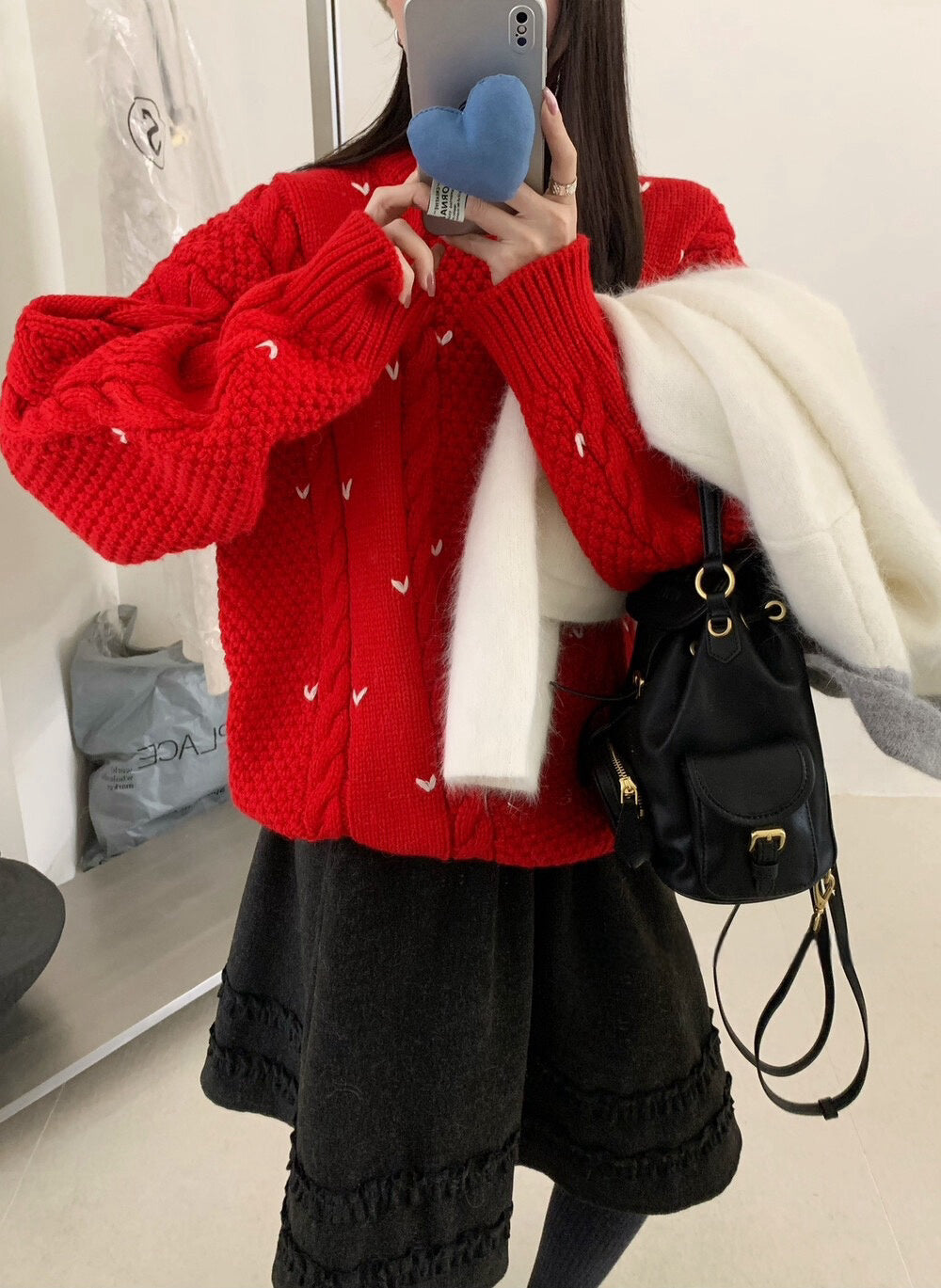 // 5%wool心心刺繡麻花毛衣