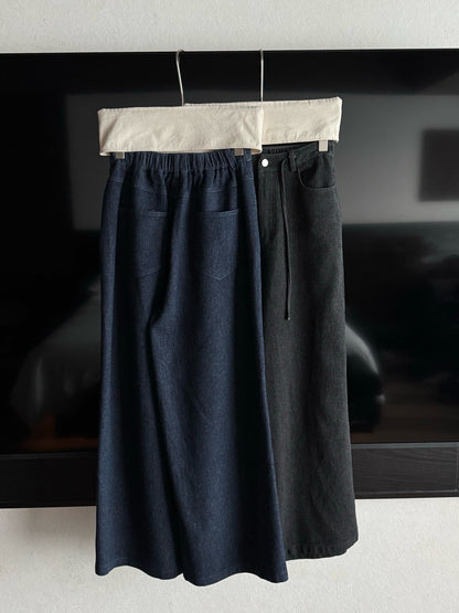 // 超直褲型抽繩綁帶腰軟牛仔褲