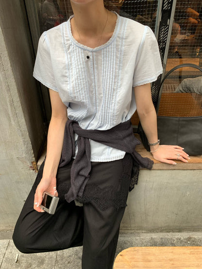 // 溫柔壓褶微修腰lace邊BL