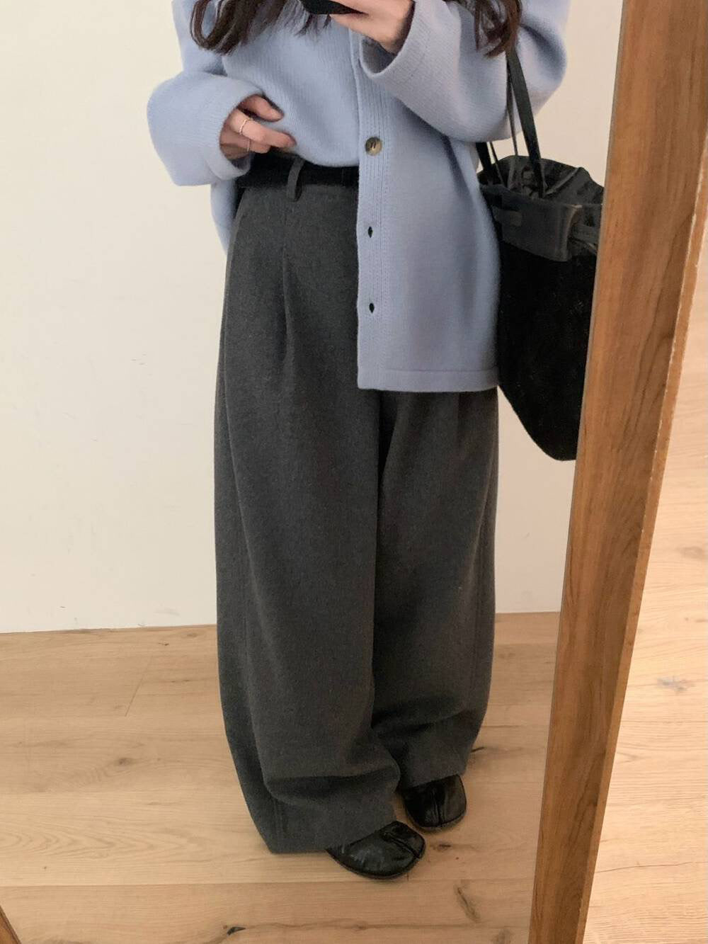 // 50%wool高級感直腳全長毛呢褲