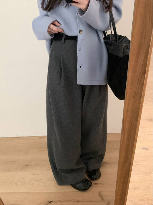 // 50%wool高級感直腳全長毛呢褲