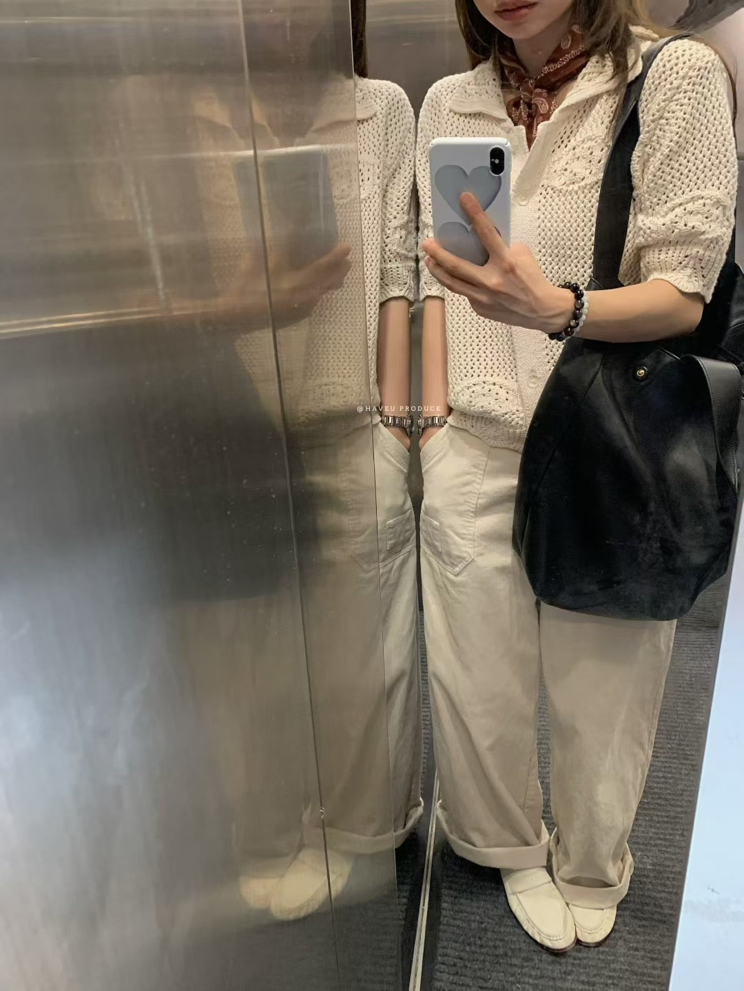 // 高質純棉鈎織花紋翻領上衣