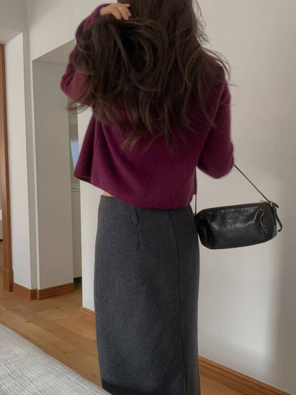 // 極顯瘦簡約直筒毛呢裙