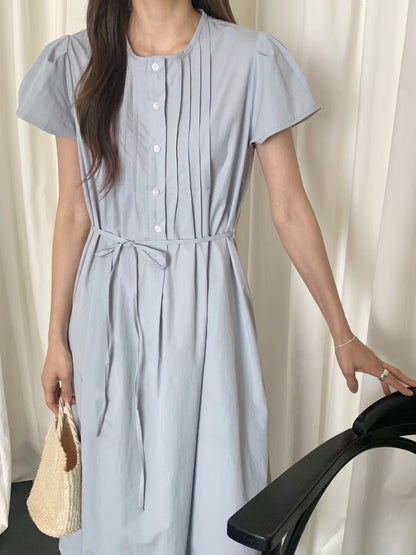 (現貨) // 小廓型袖子壓褶連腰繩恤衫款OPS