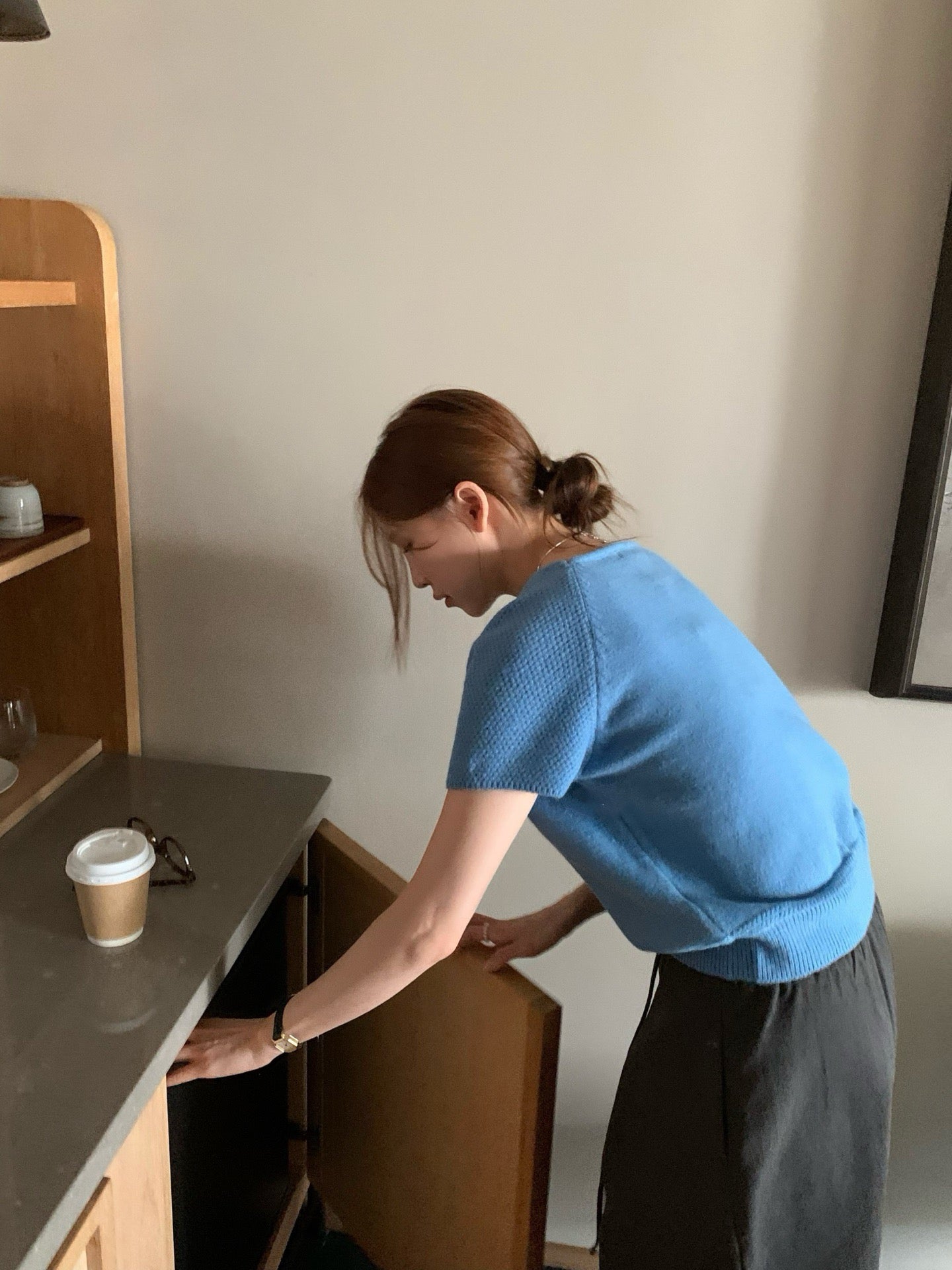 // 拼袖織紋落肩短袖NT