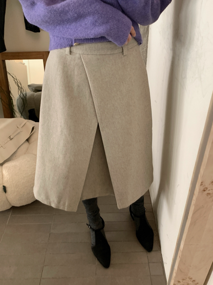 // 45%wool交叉不規則毛呢裙