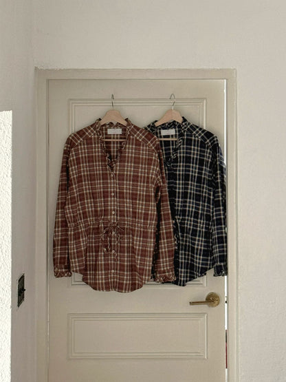 // 木耳邊可綁腰格紋BL