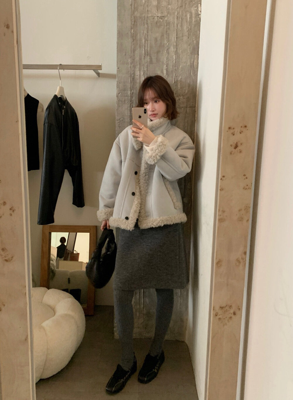 // 性價比極高皮毛一體羊羔毛麂皮外套