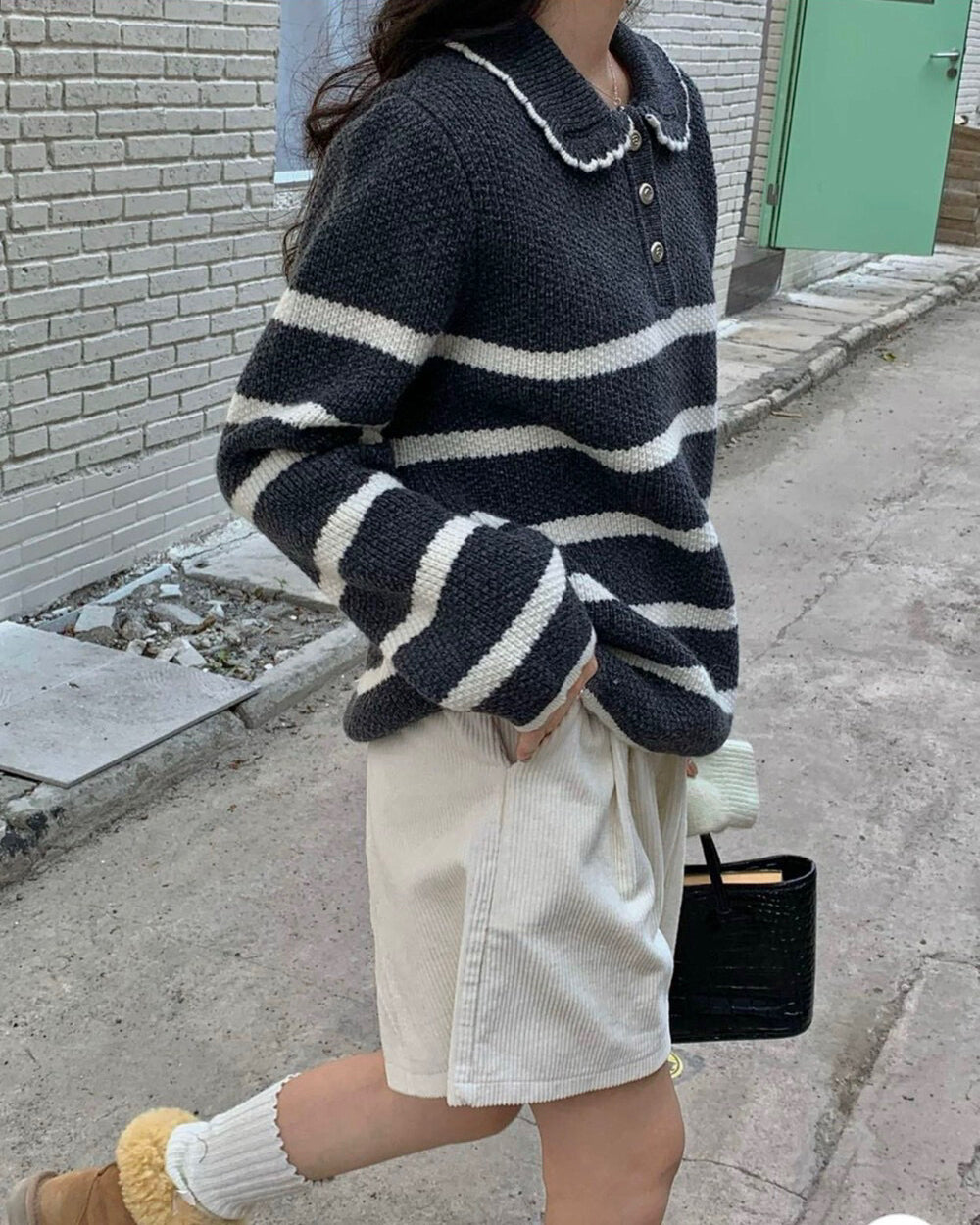 // 好美的撞色包邊花邊領間條開鈕NT