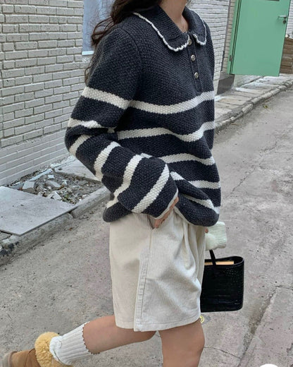 // 好美的撞色包邊花邊領間條開鈕NT