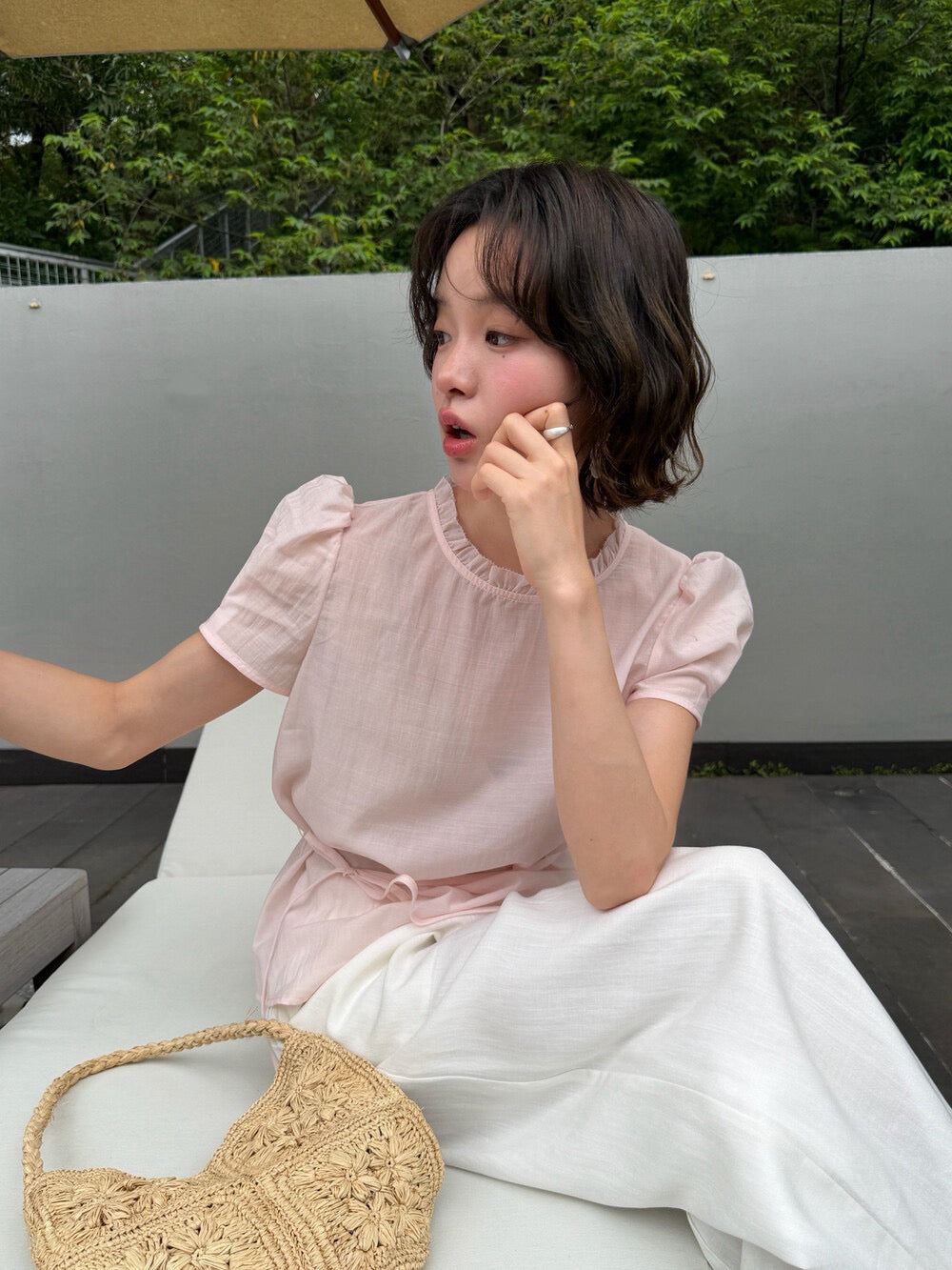 // 超美木耳邊領lyocell公主袖連腰繩BL