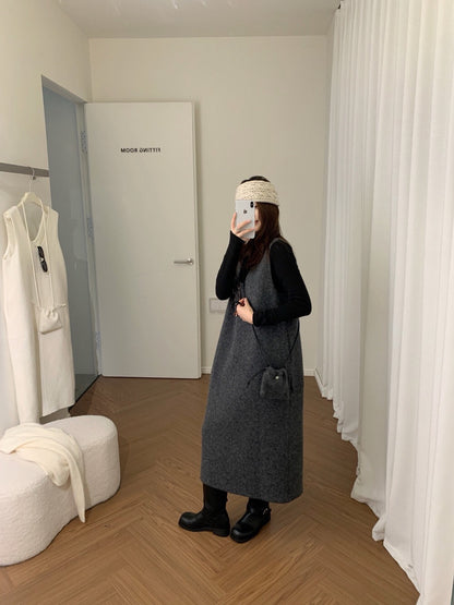 // 50%wool柔軟U領背心OPS(連袋仔)