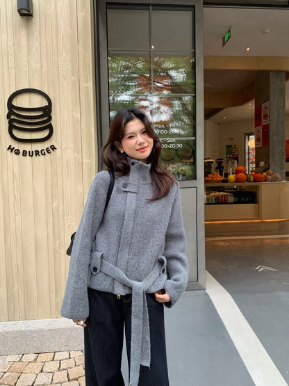 // 氣質滿分軟糯可立領連腰帶CD