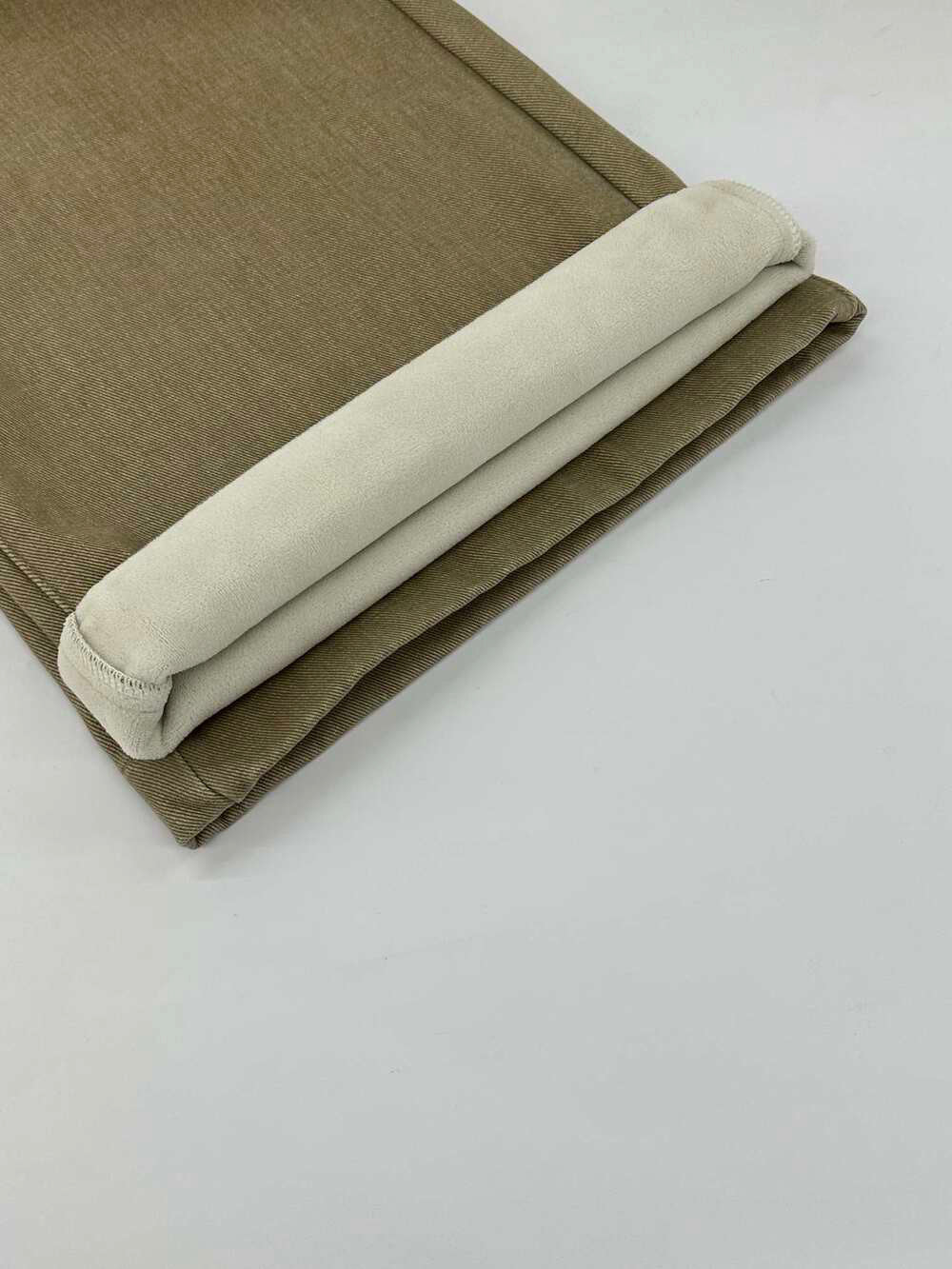 // 雙口袋裝飾加絨卷邊褲(連腰帶)