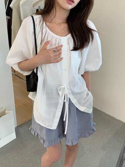 // 超舒服麻質花邊腳短褲