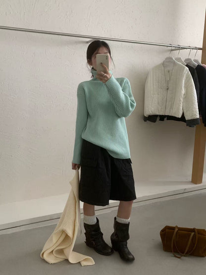 // 高領直坑紋親膚毛衣