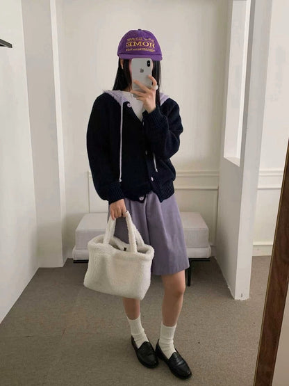 // 拼接撞色鈎花針織帽CD