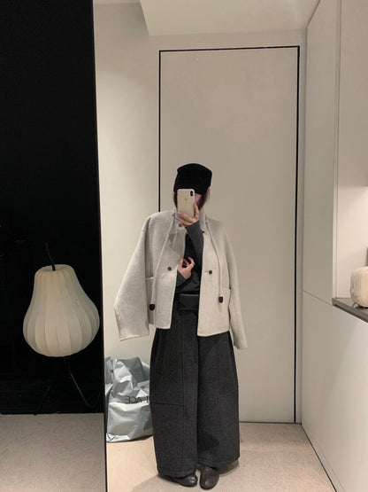 // 100%wool小立領double鈕扣手工外套