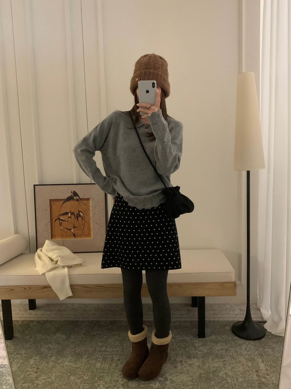 // 30%wool+30%raccoon鈎針衣擺一粒鈕翻領NT￼