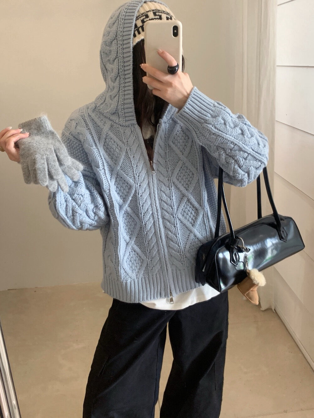 // 重工麻花上下拉鍊連帽CD