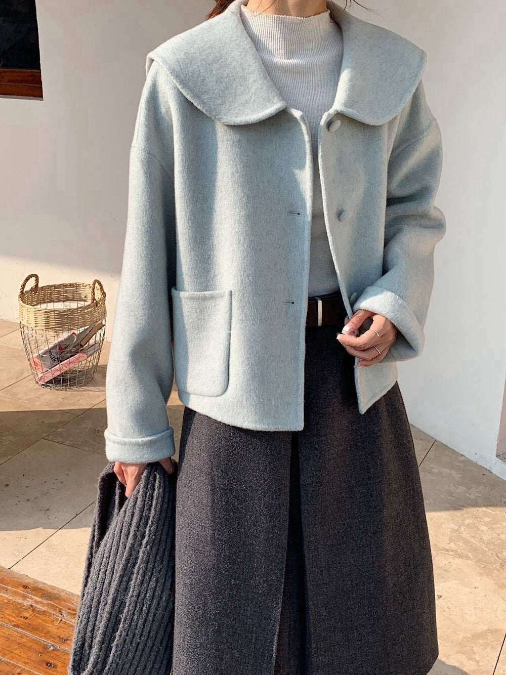 // 100%羊毛可愛娃娃領手工外套