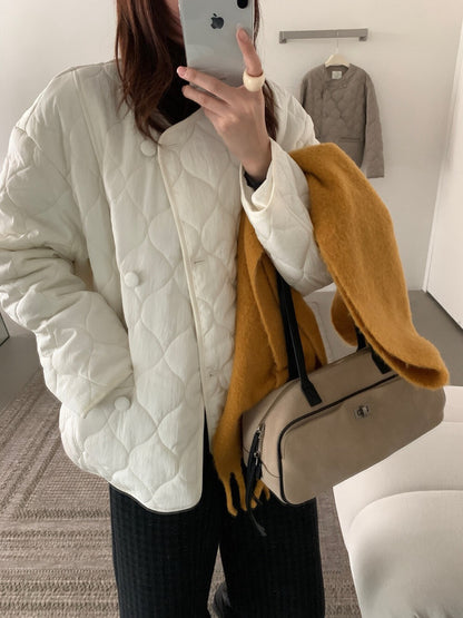 // cutting超美菱格夾棉圓領弧邊外套