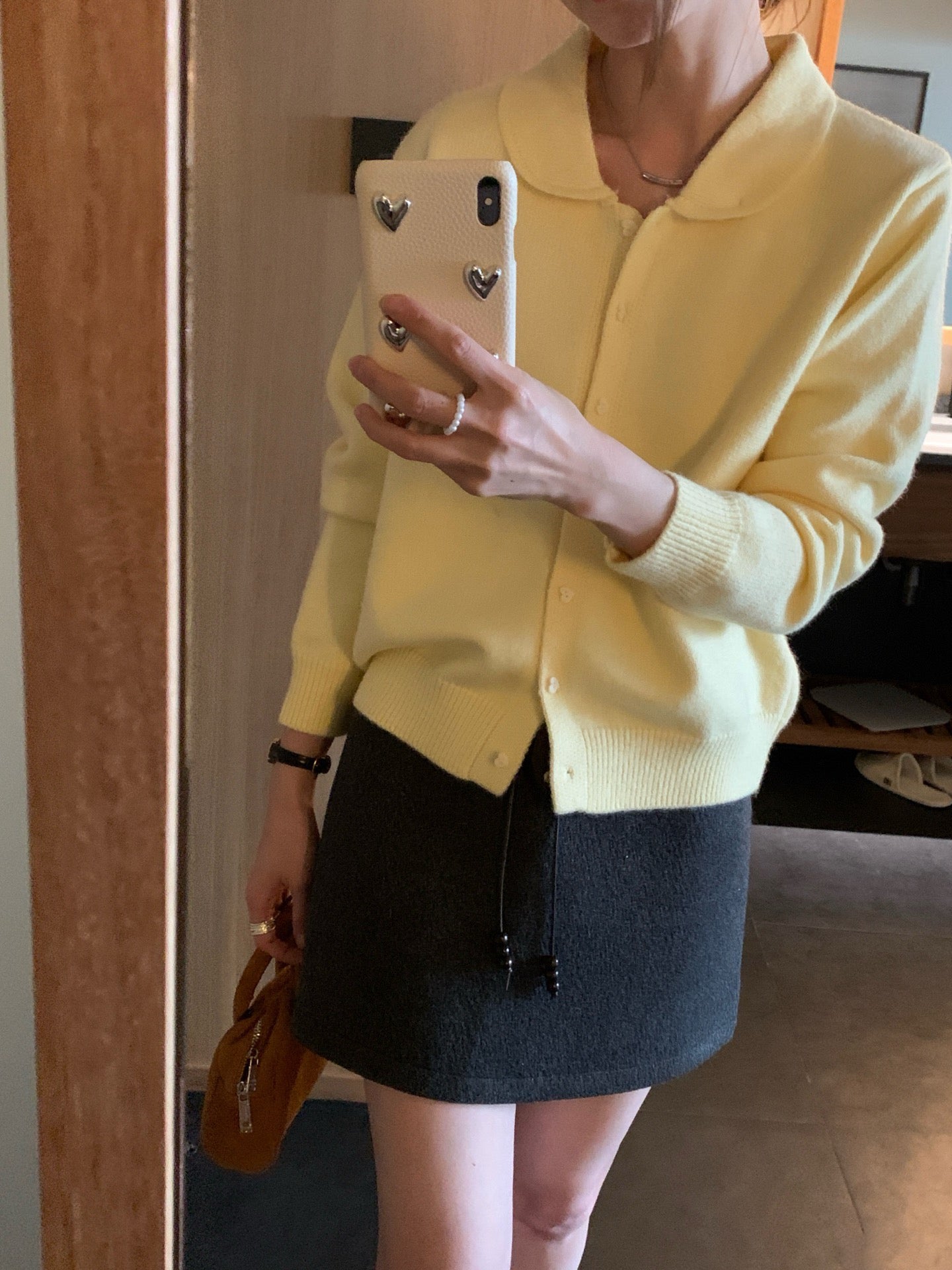 // 可愛圓邊翻領心心鈕扣開胸NT